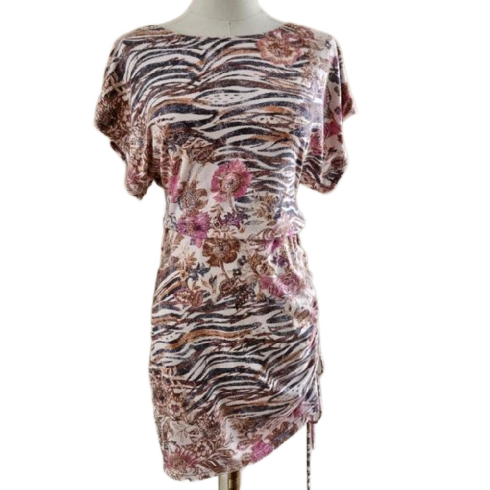 NWT Anthropologie Daily Practice Floral Stretch Ruched Mini Dress-Size XSmall
